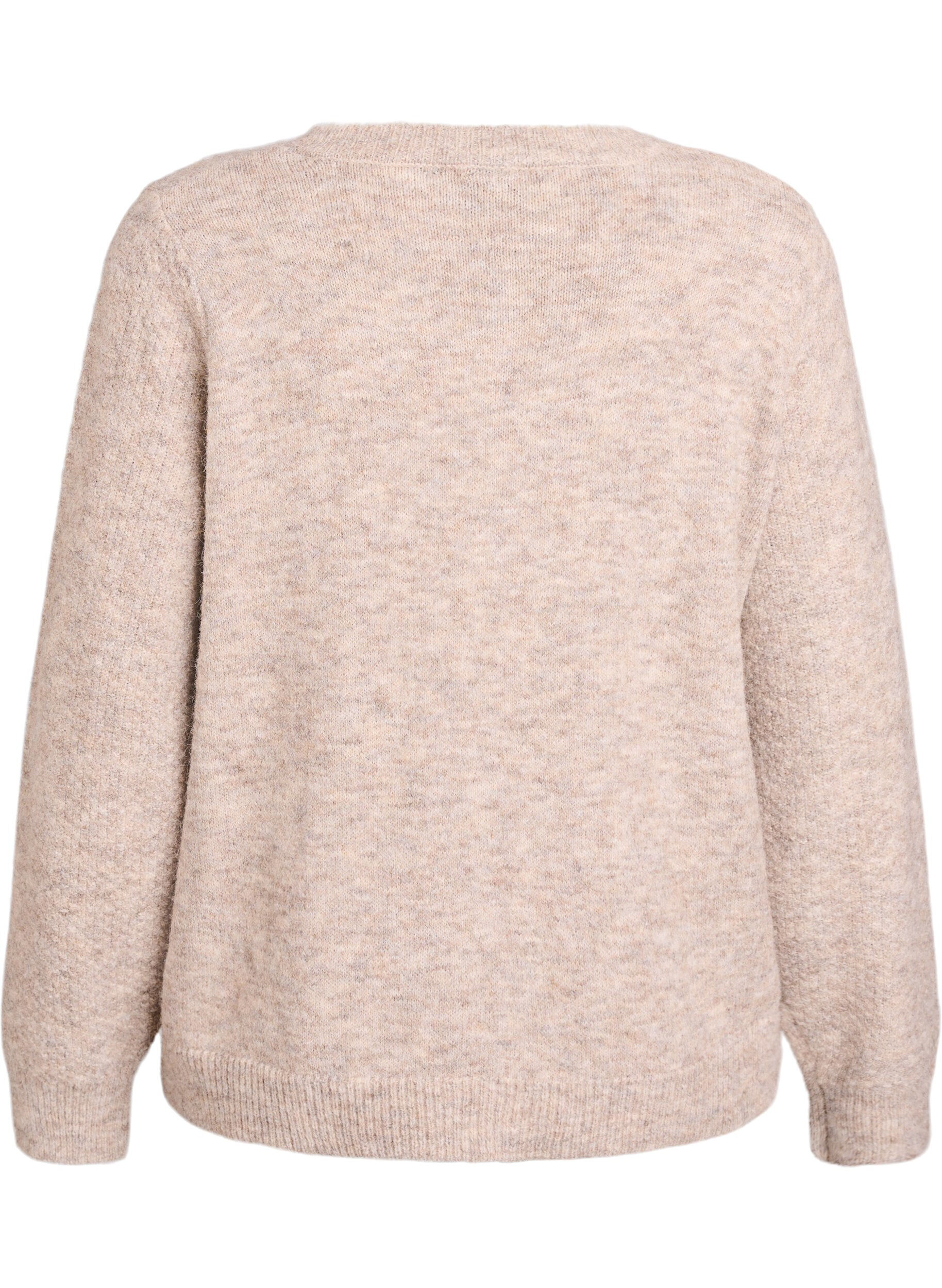 ZizziKofta med rosettknappar och h&aring;lm&ouml;nster, Beige, Packshot image number 1