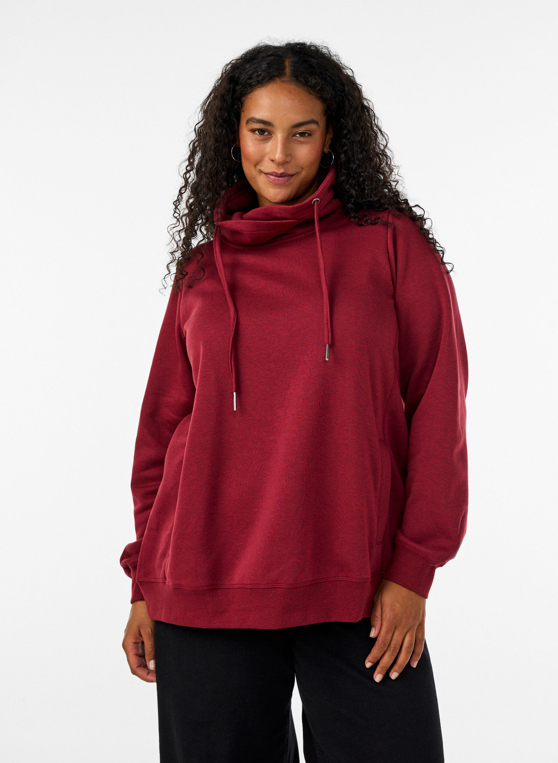 Sweatshirt med h&ouml;g krage och fickor, R&ouml;d, Model
