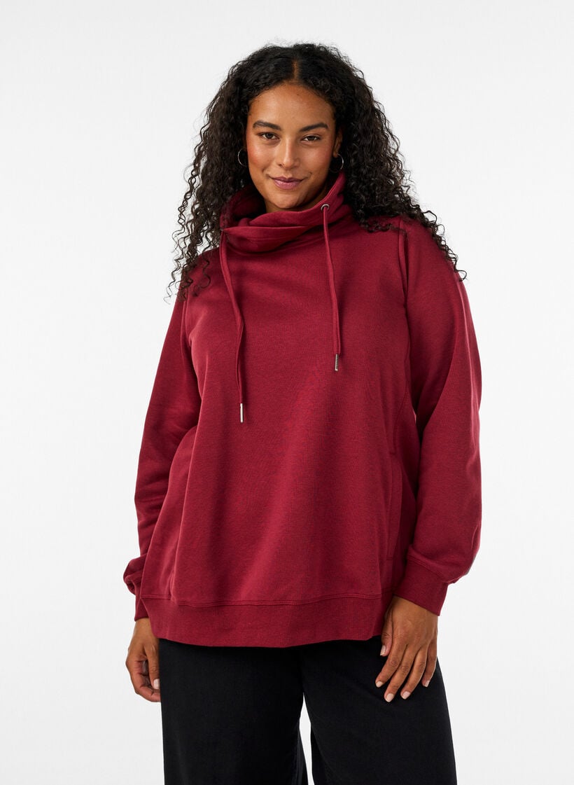 Sweatshirt med h&ouml;g krage och fickor, R&ouml;d, Model image number 0