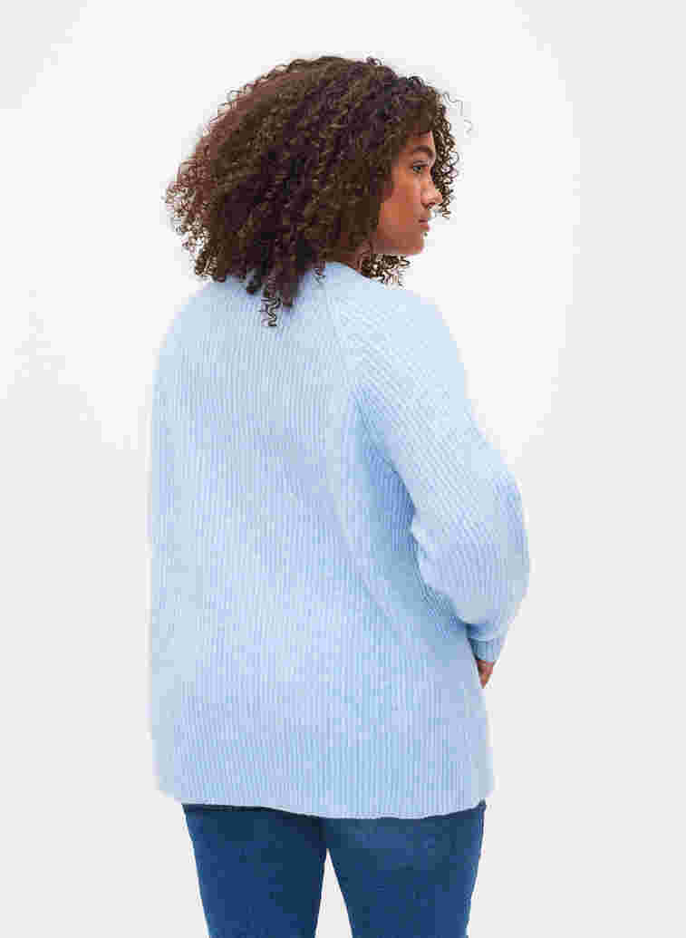 Melerad stickad tröja med pärlknappar, Light Blue Mel., Model image number 1