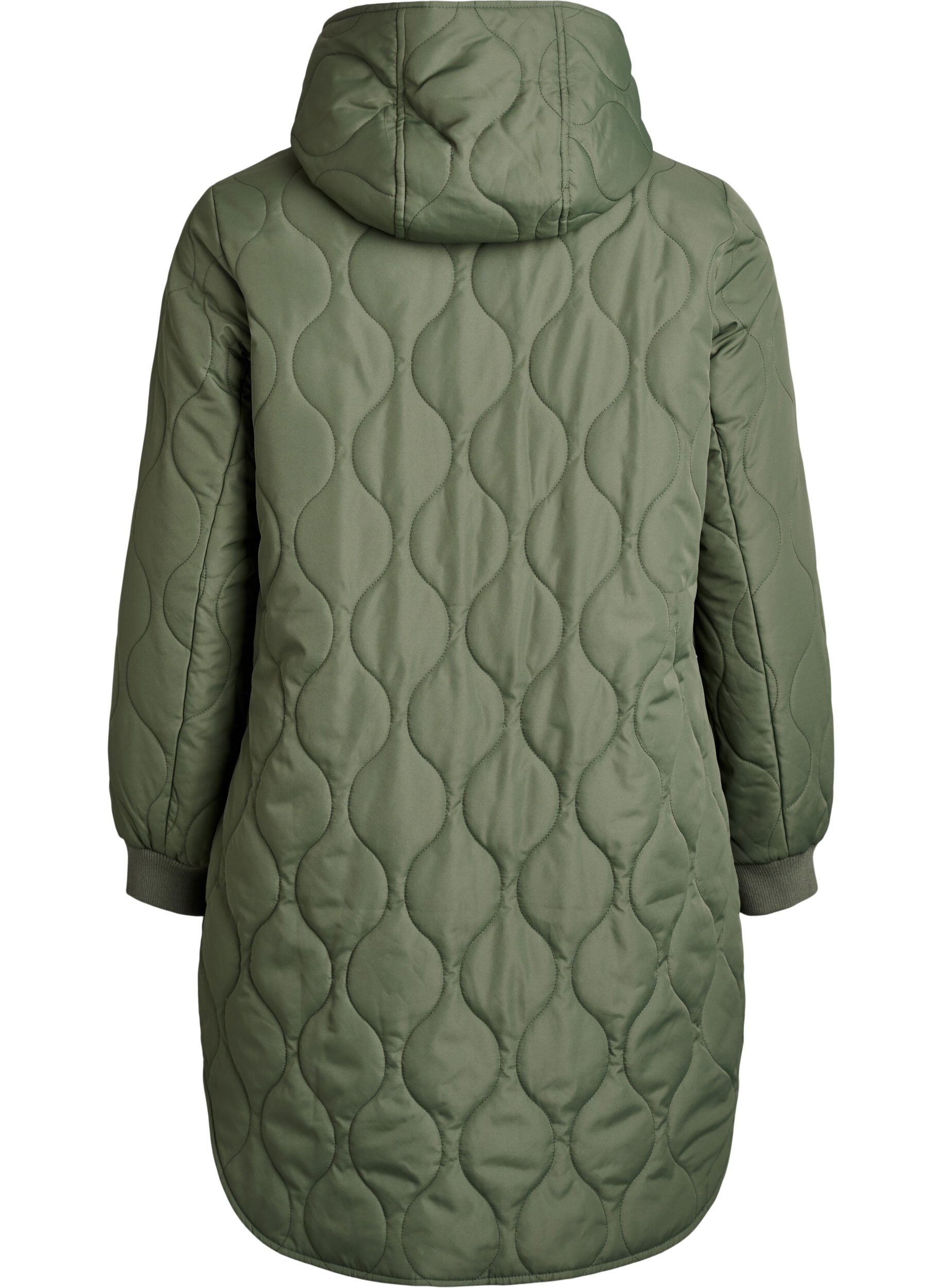 ZizziMell&aring;ng quiltad jacka med huva, Gr&ouml;n, Packshot image number 1