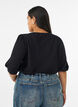 Kort&auml;rmad stickad blus med pointellem&ouml;nster, Svart, Model image number 2