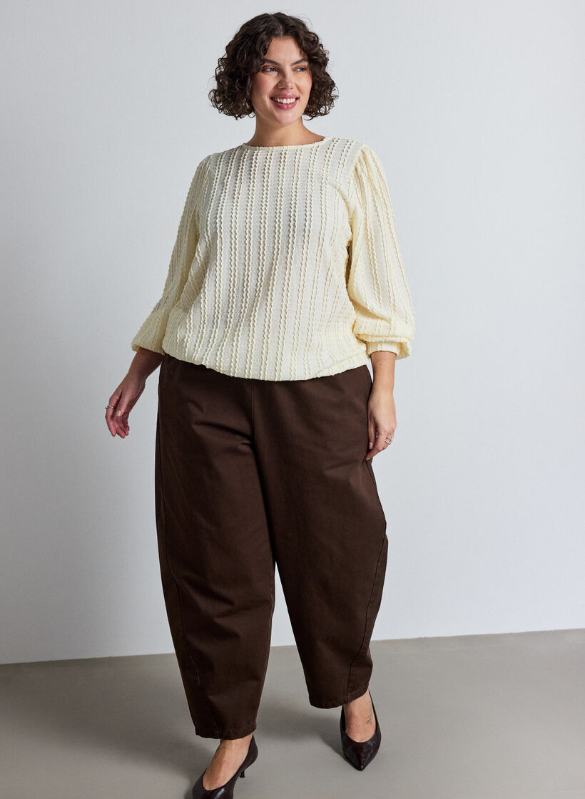 Jerseyblus med struktur och ballongsilhuett, Vanilla, Model image number 1