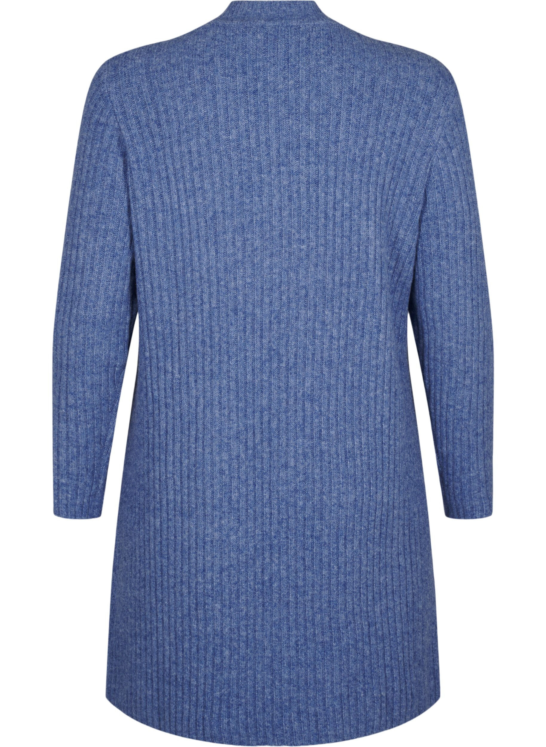 Zizzi Kort, ribbad kl&auml;nning med rund halsringning, Grey Blue Mel., Packshot image number 1