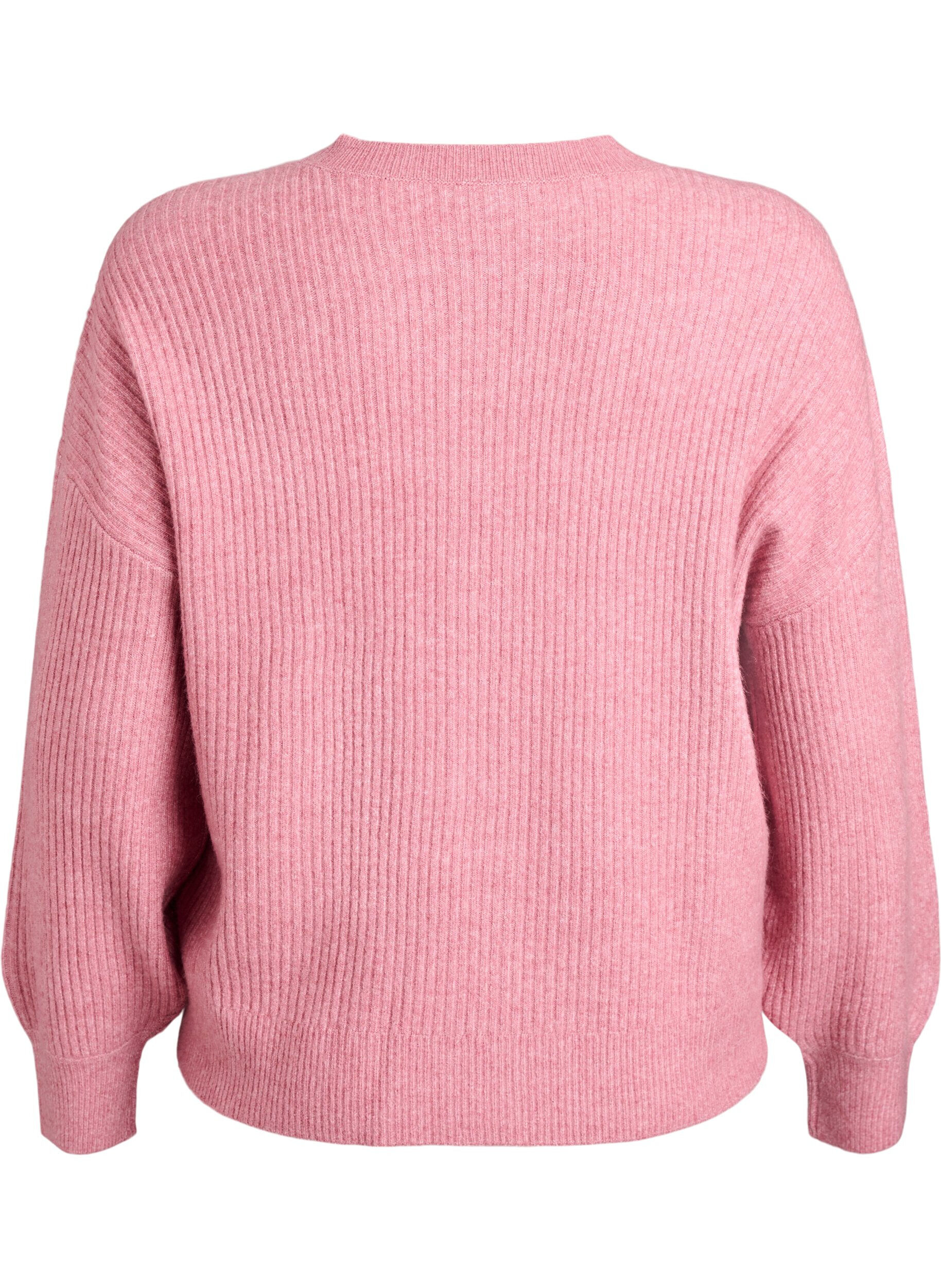 ZizziRibbstickad kofta med knappar, Rosa, Packshot image number 1
