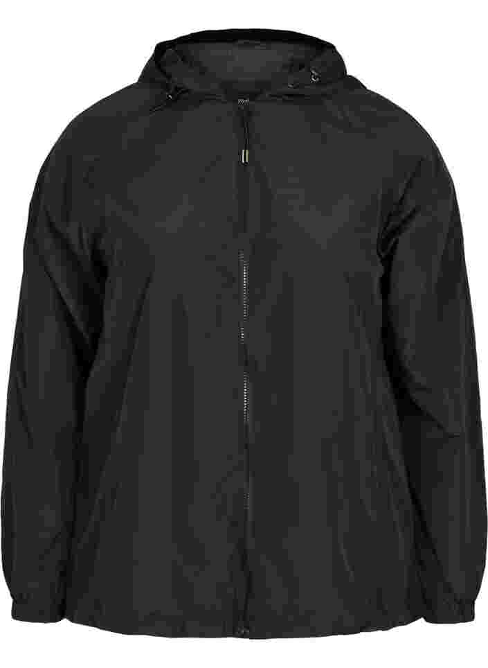 Kort jacka med huva och justerbar nederkant, Black, Packshot image number 0