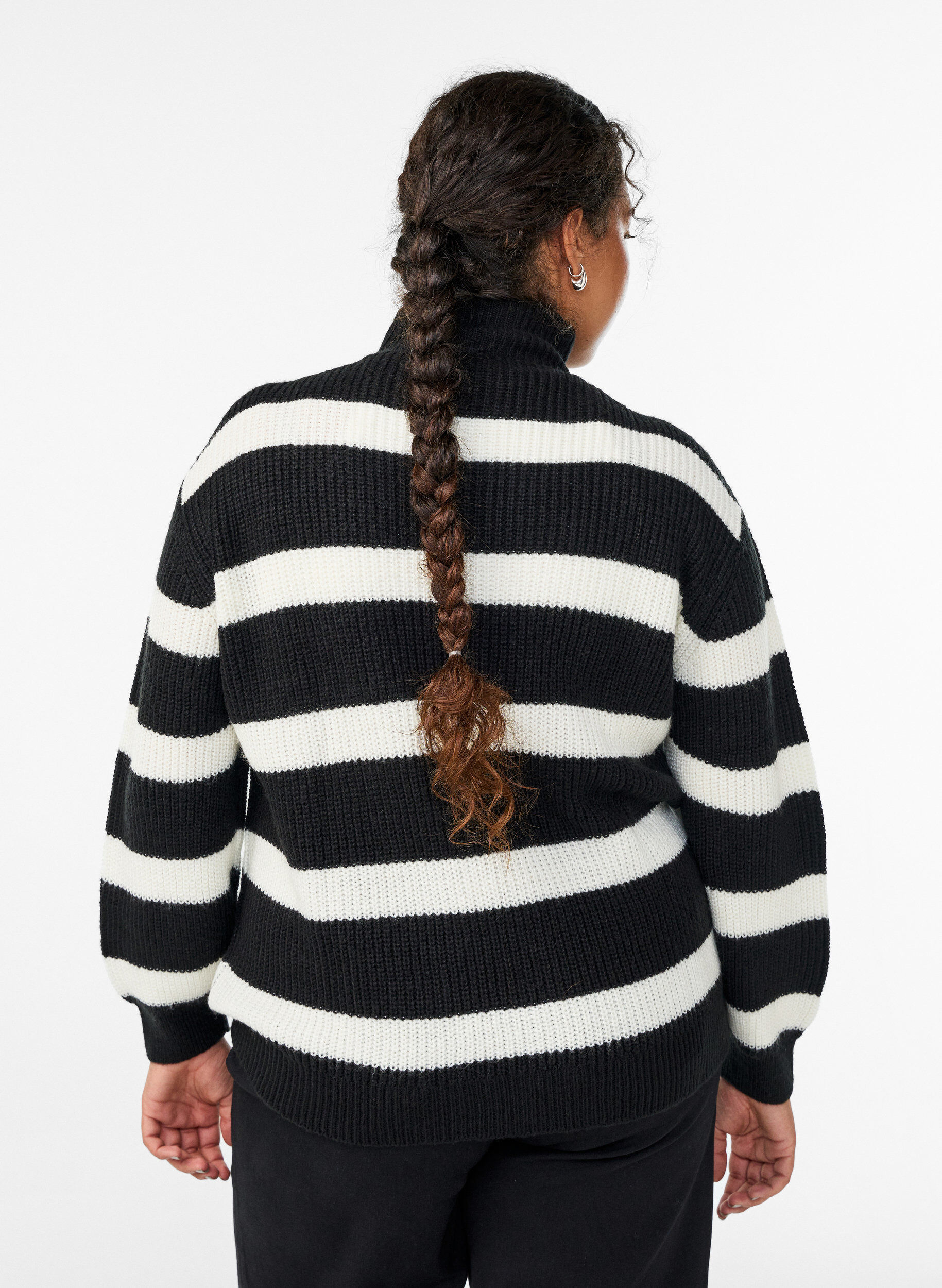 ZizziStickad tr&ouml;ja med h&ouml;g hals och dragkedja, Svart, Model image number 2
