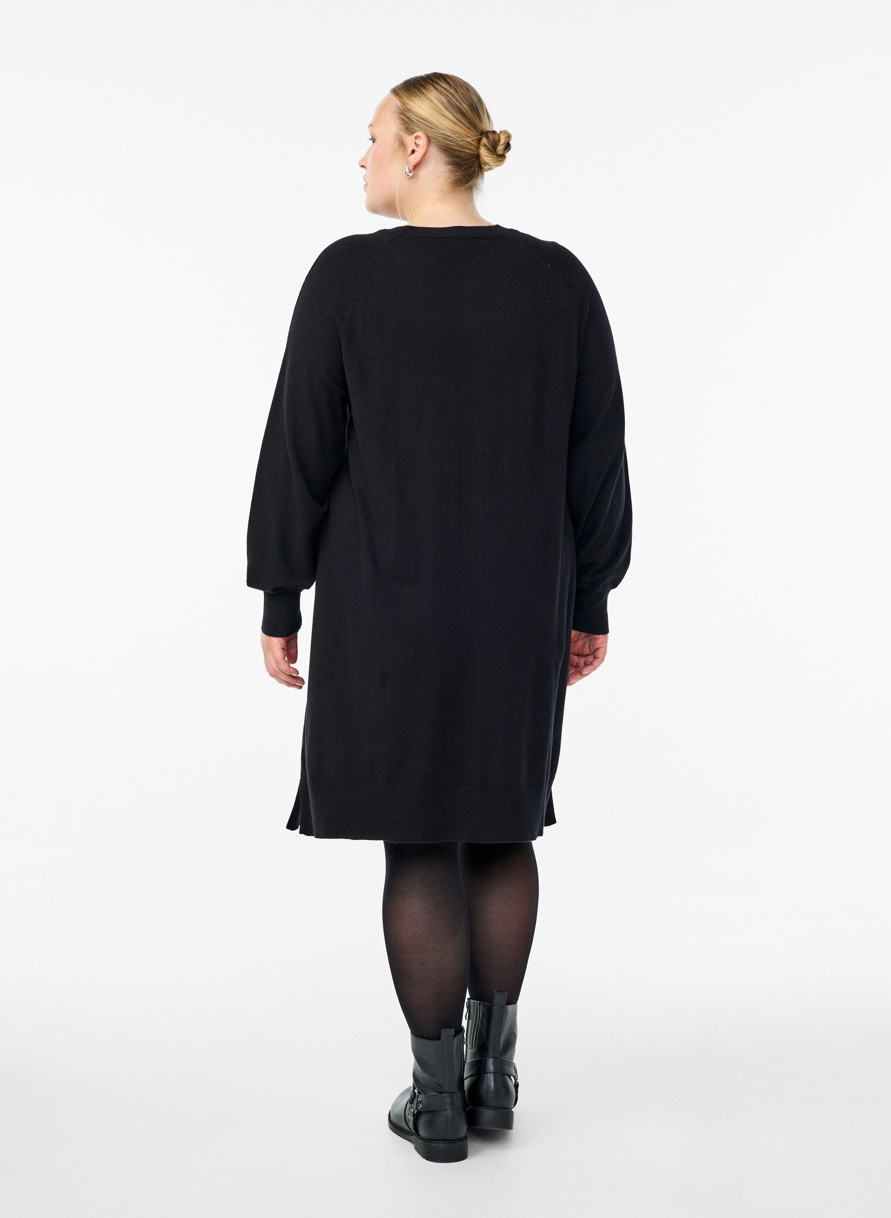 ZizziStickad kort kl&auml;nning med raglan&auml;rm och mitts&ouml;m, Svart, Model image number 2