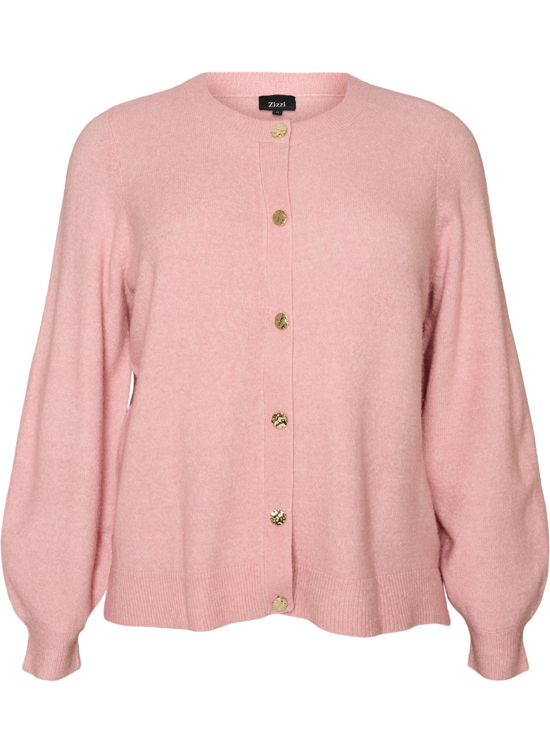 ZizziKofta i mjukt stickat med guldf&auml;rgade knappar, Rosa, Packshot image number 0