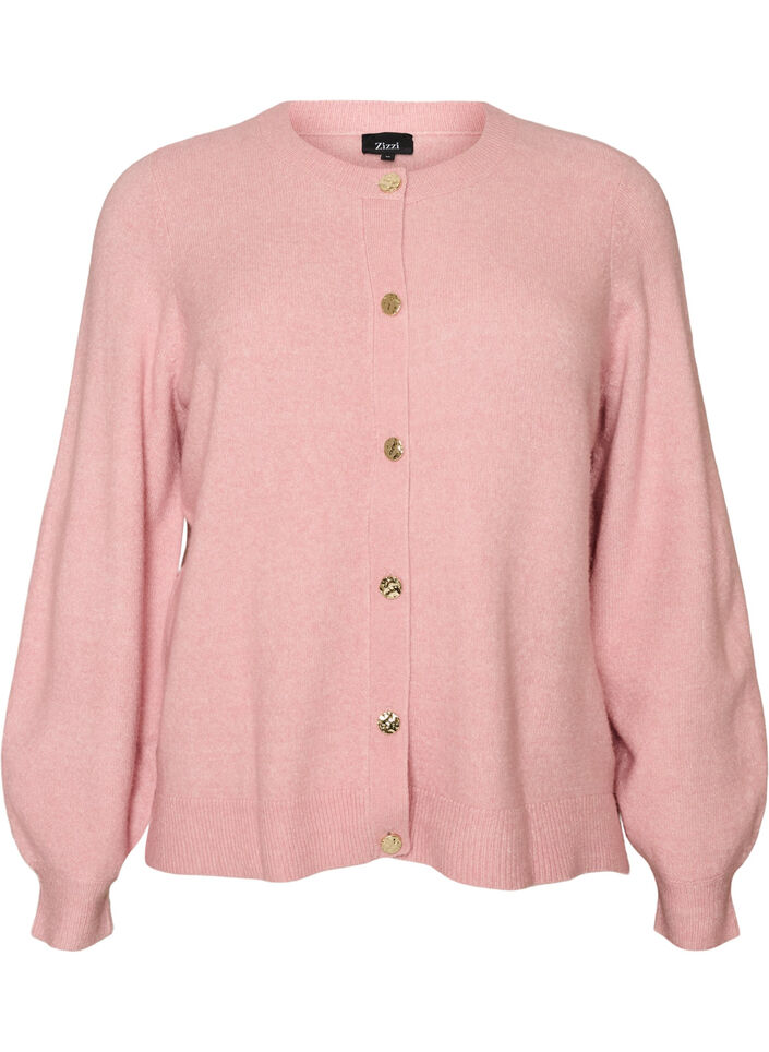 Kofta i mjukt stickat med guldf&auml;rgade knappar, Rosa, Packshot image number 0