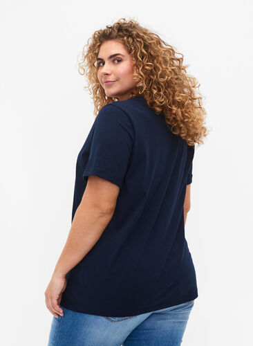 V-ringad t-shirt i bomull, Navy Blazer, Model image number 1