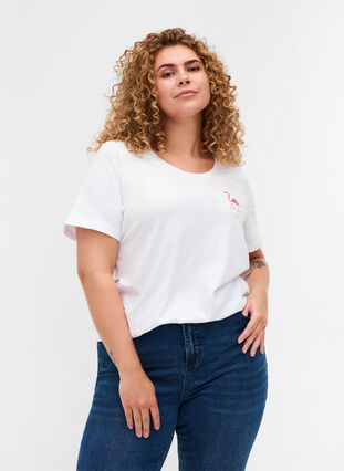 T-shirt med tryck, White Flamingo, Model image number 0