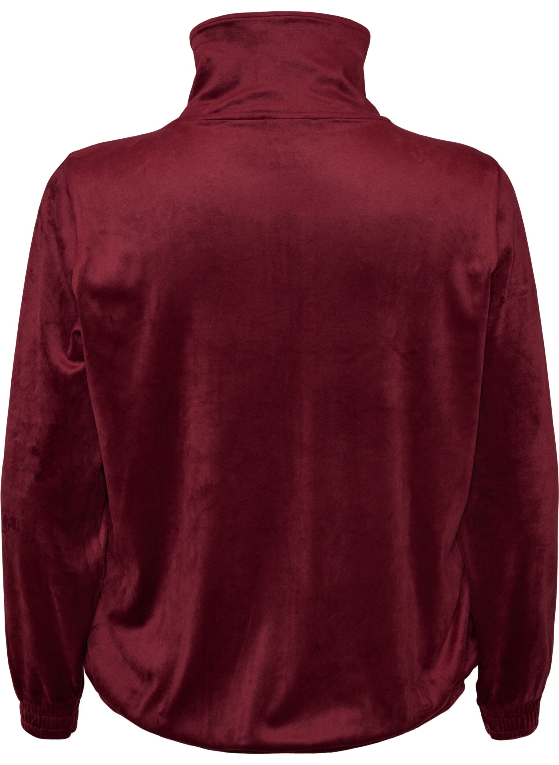 ZizziKofta i mjuk velour med dragkedja och h&ouml;g krage, R&ouml;d, Packshot image number 1
