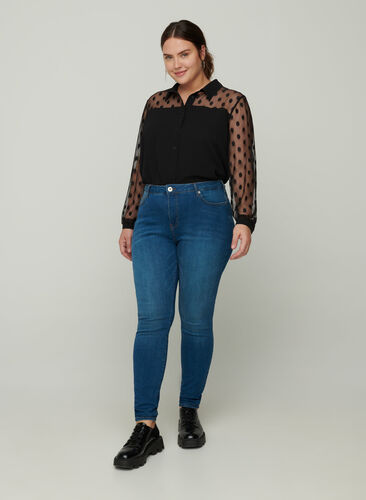 Superslim Amy jeans med hög midja, Blue denim, Model image number 0