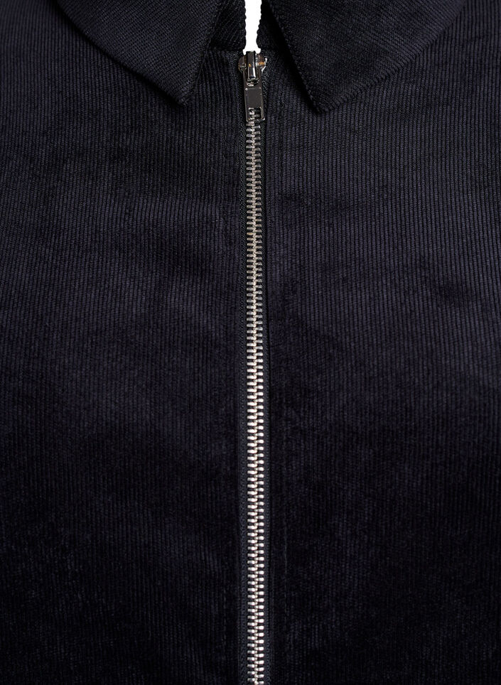 Sammetsklänning med dragkedja och 3/4-ärmar, Svart, Packshot image number 2