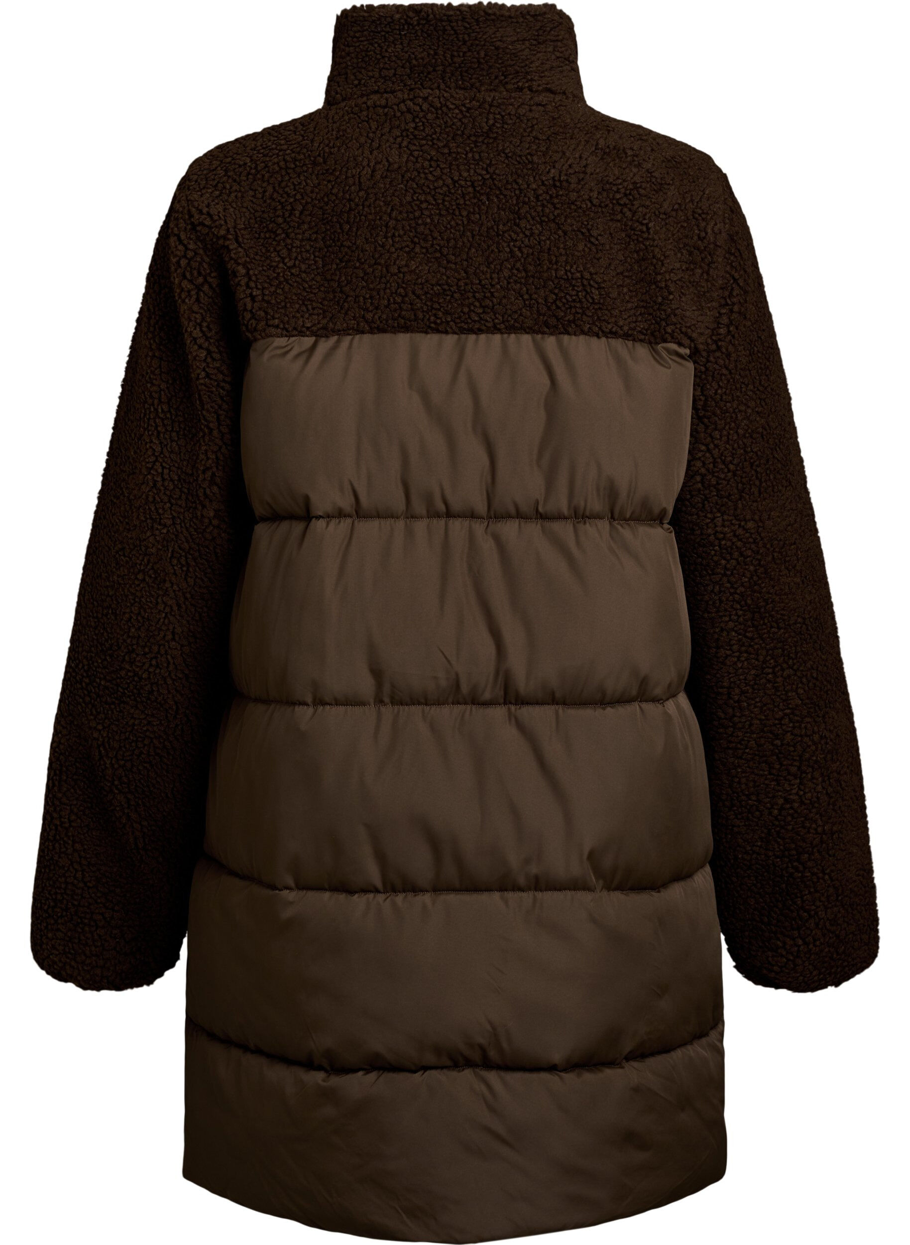 ZizziHalvl&aring;ng pufferjacka med teddyfleece, Brun, Packshot image number 1