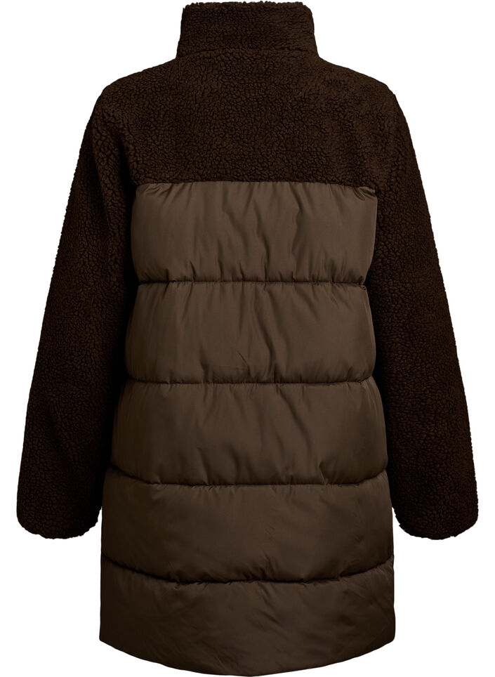 Halvl&aring;ng pufferjacka med teddyfleece, Brun, Packshot image number 1