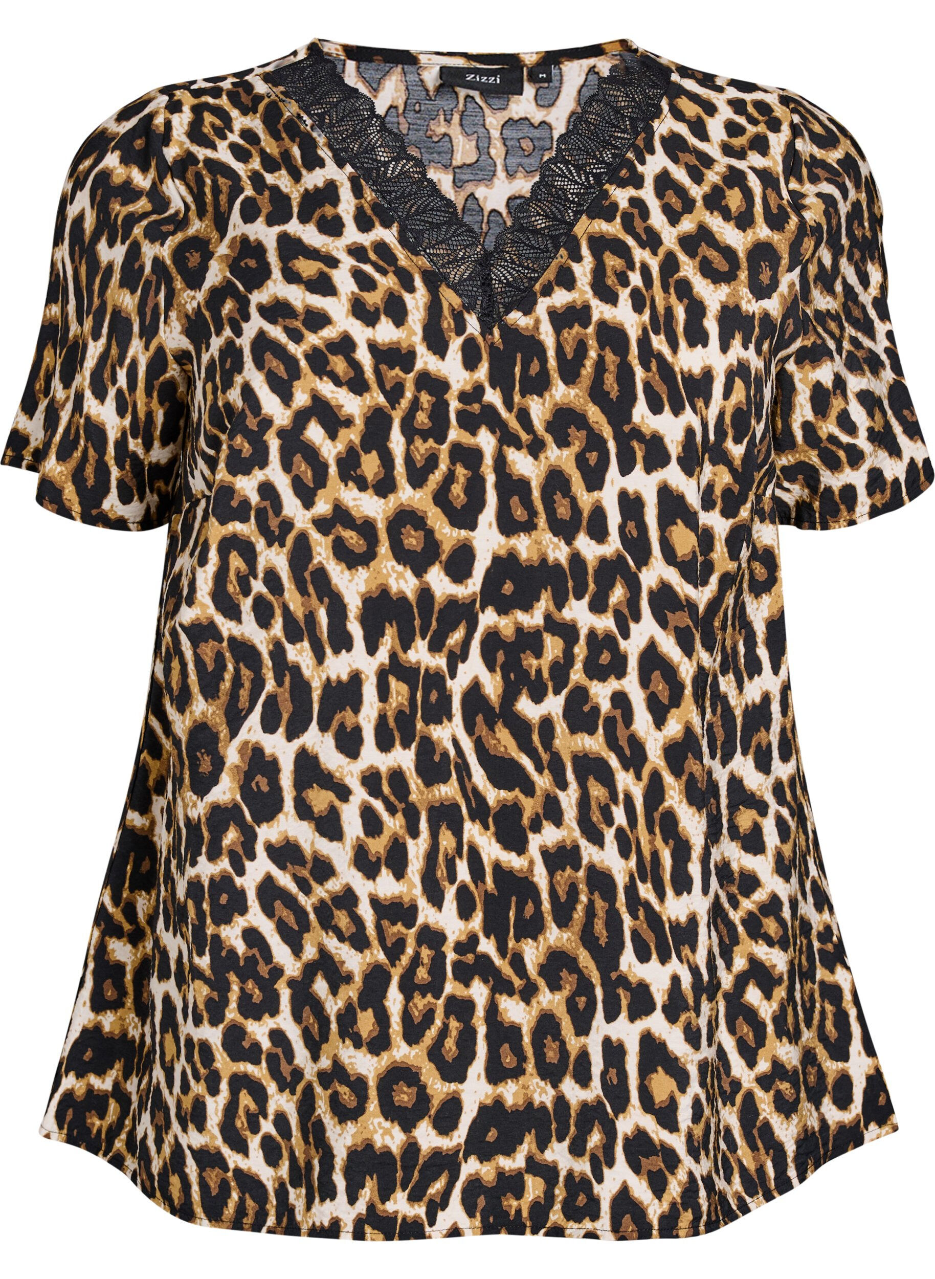 Kort&auml;rmad viskosblus med spetskant