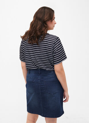 FLASH – kjol i jeanstyg med knappstängning, Dark Blue Denim, Model image number 1