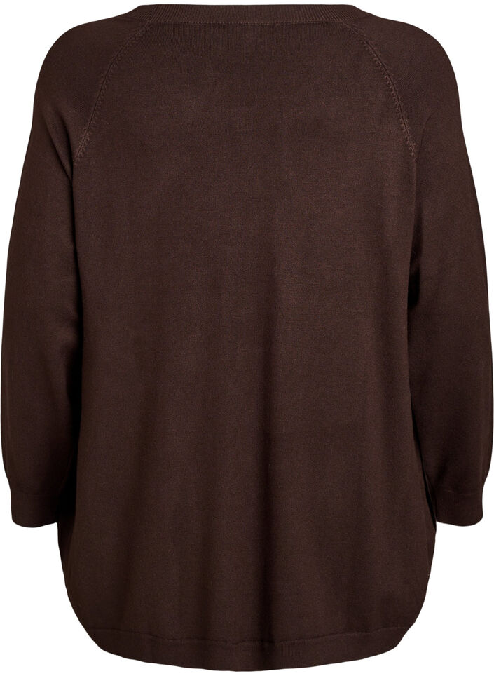 Stickad blus med knappar i sidan, Brun, Packshot image number 1