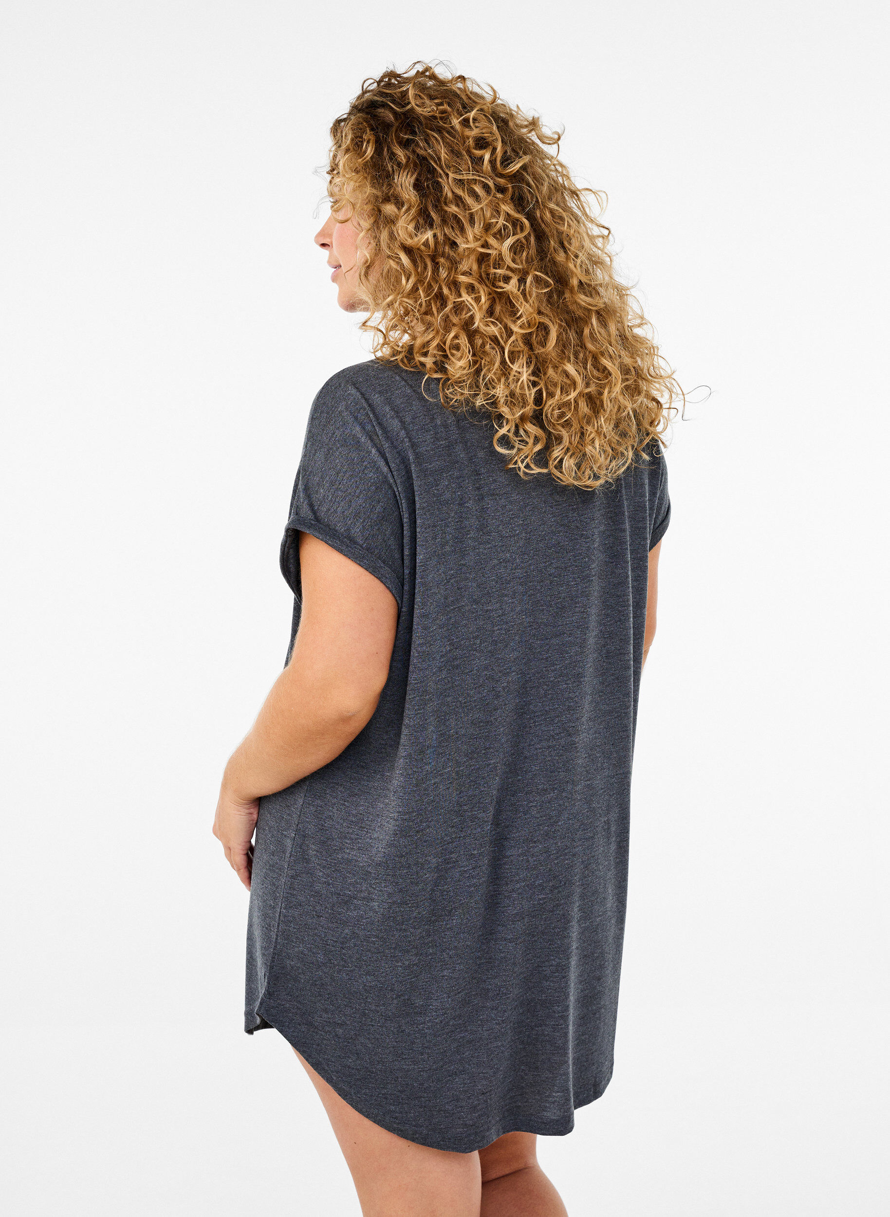 Zizzi Kort&auml;rmat nattlinne med texttryck, , Model image number 2