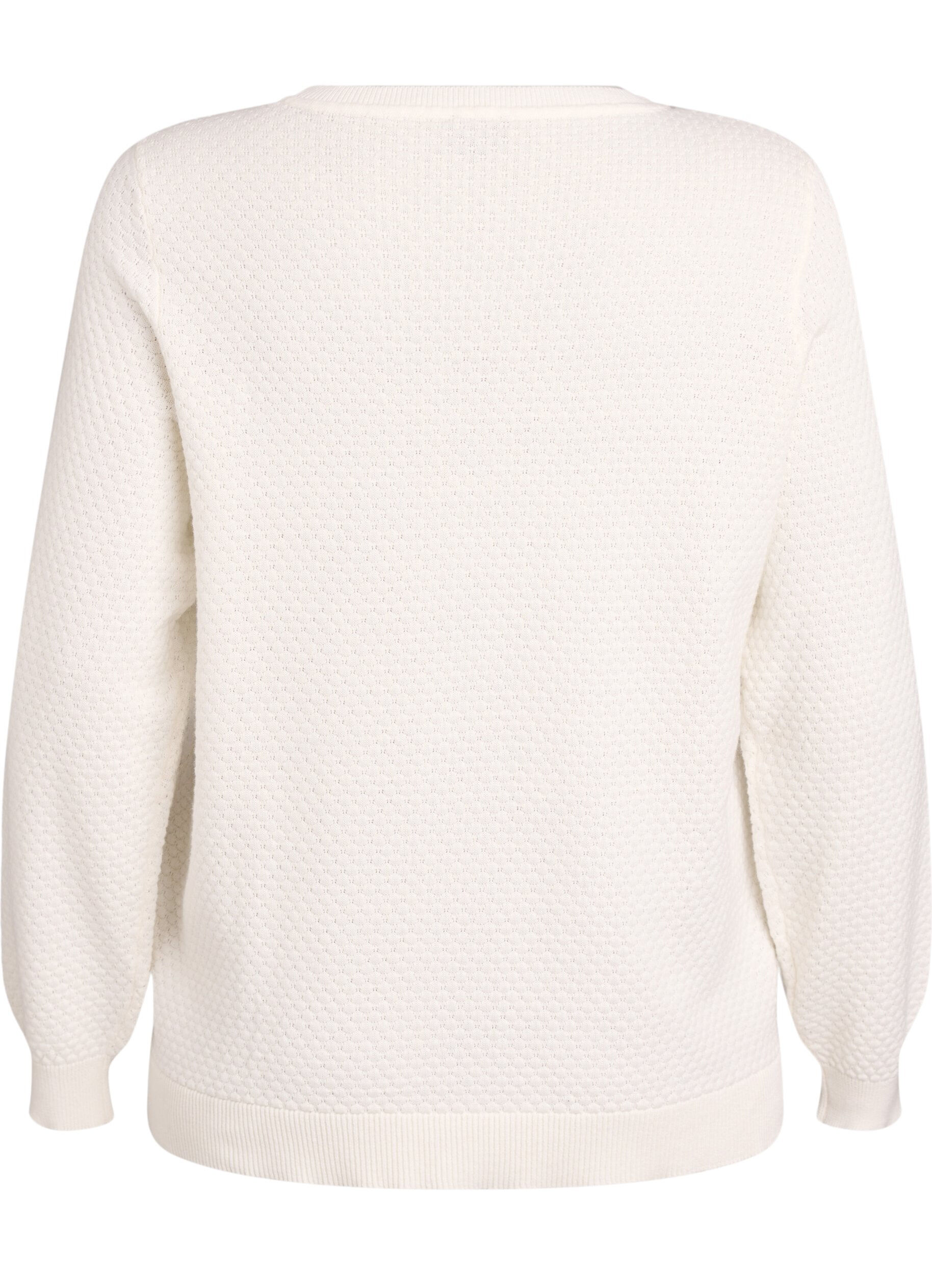 Zizzi Stickad blus i bomull med strukturm&ouml;nster, Vanilla, Packshot image number 1