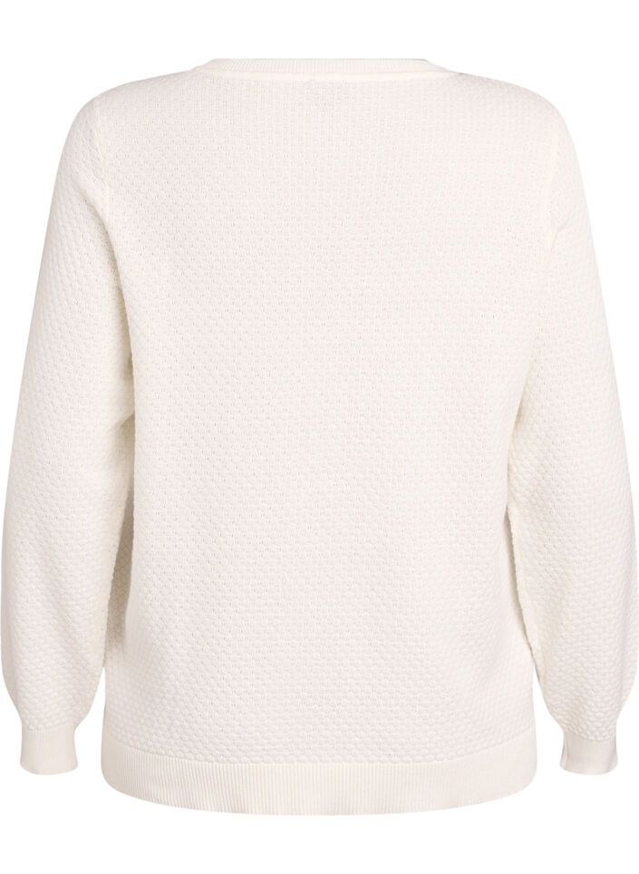 Stickad blus i bomull med strukturmönster, Vanilla, Packshot image number 1