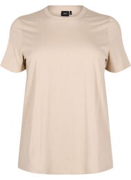 Enkel t-shirt i bomull med rund halsringning, Beige