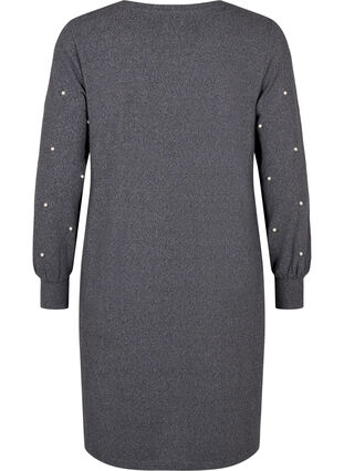 Långärmad klänning med pärldetaljer, Dark Grey Melange, Packshot image number 1