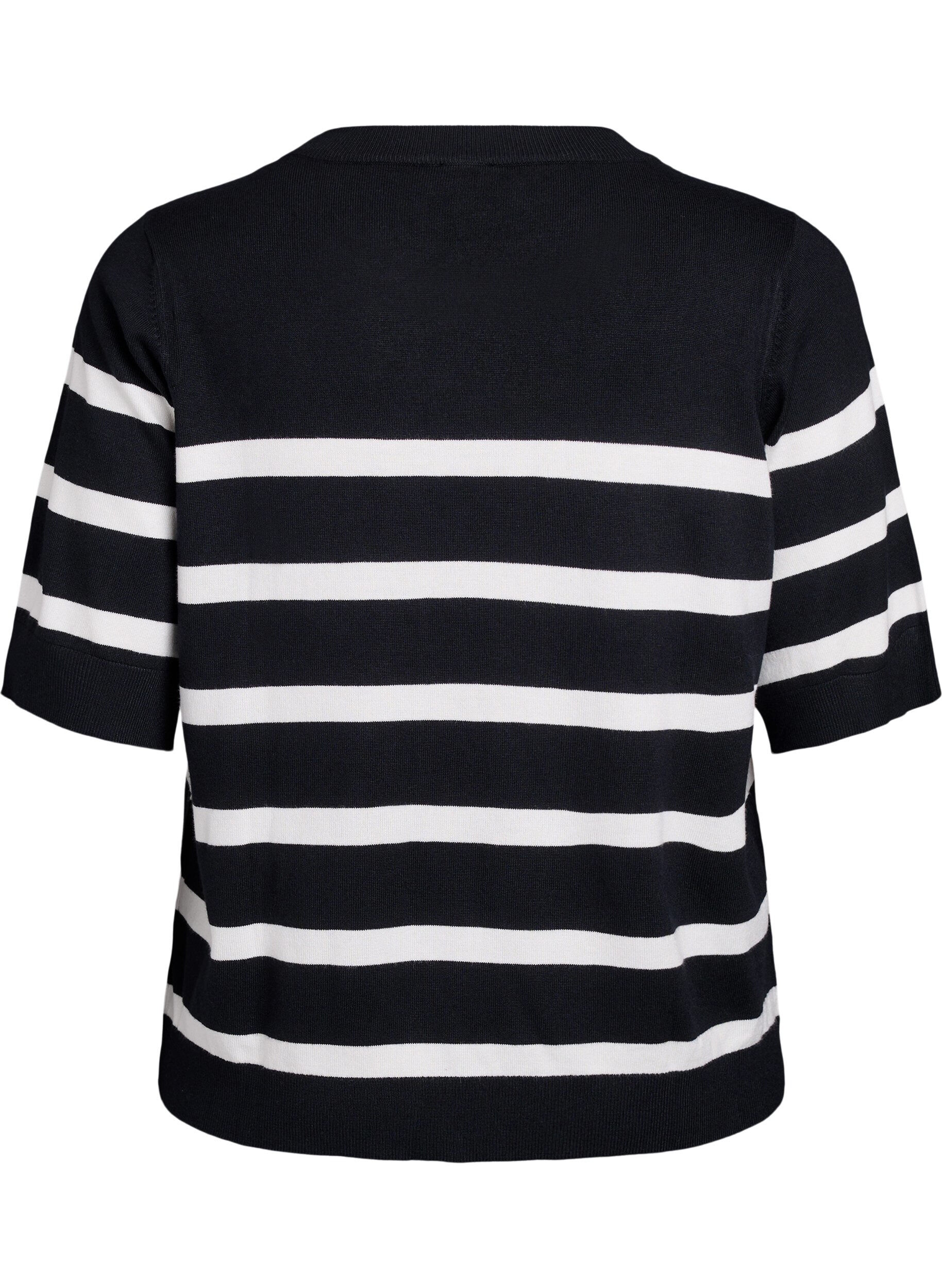 ZizziRandig stickad topp med korta &auml;rmar, Svart, Packshot image number 1