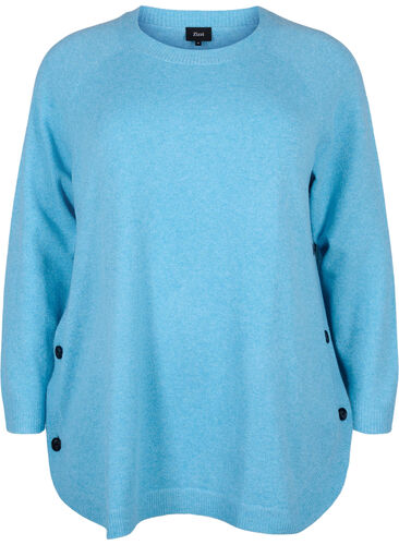 Stickad tröja med knappdetaljer, River Blue WhiteMel., Packshot image number 0