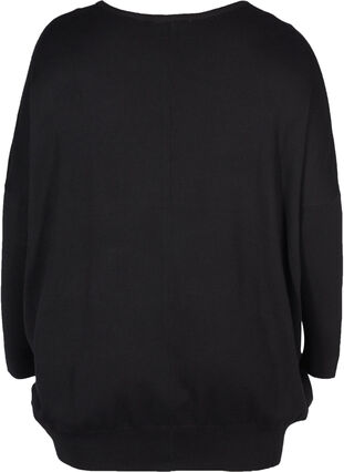 Lös stickad tröja med ribbkanter, Black, Packshot image number 1