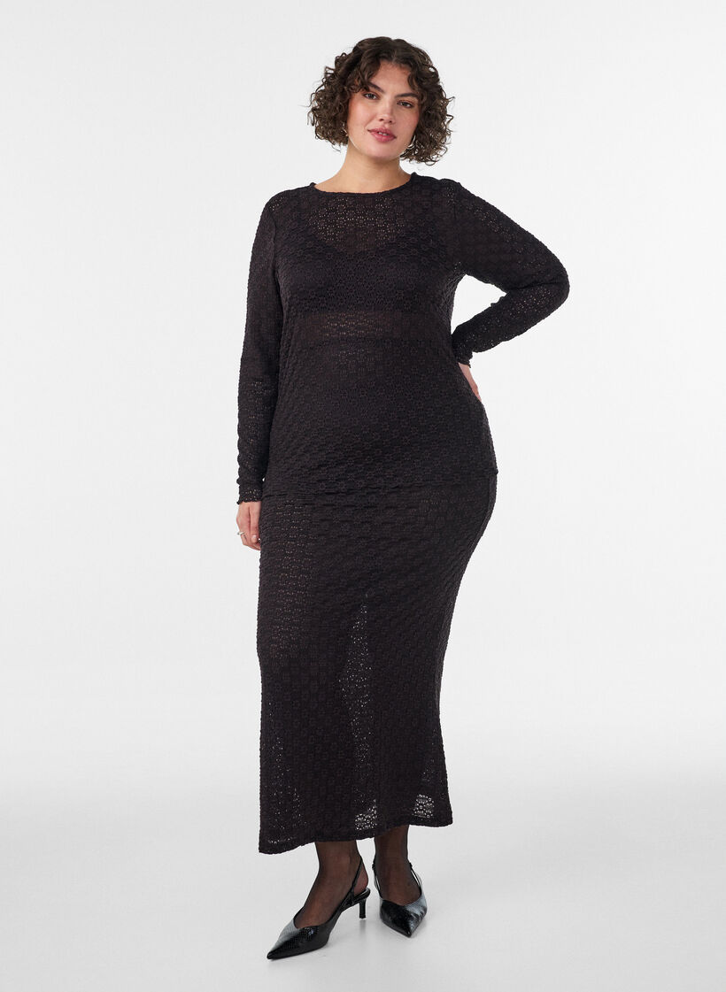 Blus med h&aring;lm&ouml;nster och l&aring;nga &auml;rmar, Svart, Model image number 1