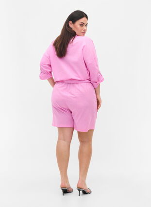 Lösa shorts i bomullsblandning med linne, Begonia Pink, Model image number 0