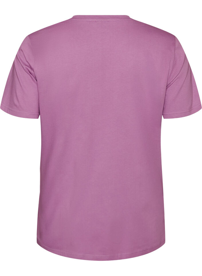 T-shirt i ekologisk bomull med h&aring;lbroderi, Lila, Packshot image number 1