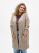 Ribbstickad kofta med fickor, Beige, Model image number 0