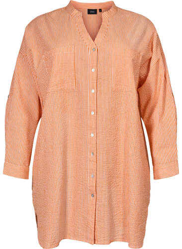 Randig bomullsskjorta med 3/4-ärmar, Exuberance Stripe, Packshot image number 0