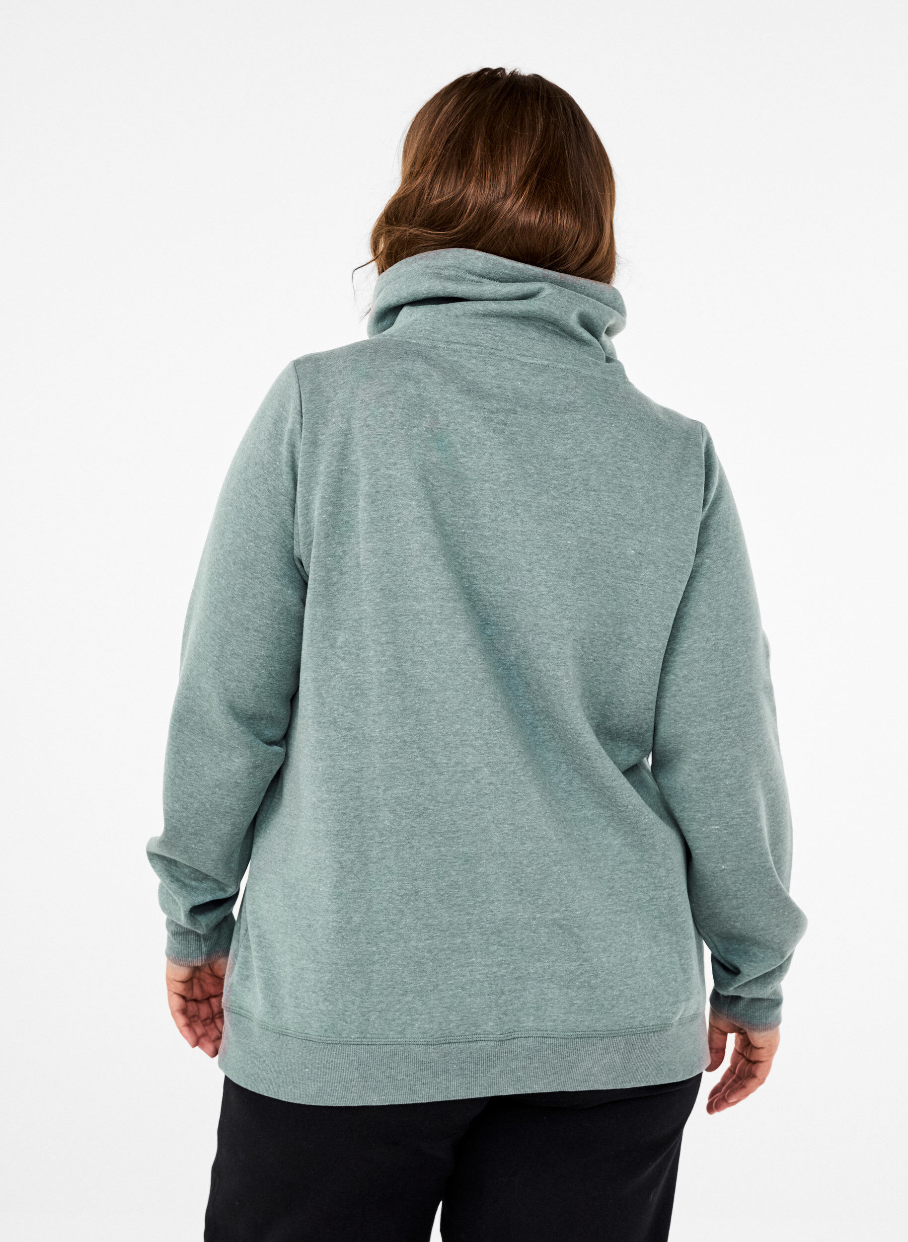 Zizzi FLASH - Sweatshirt med h&ouml;g krage, Balsam Green Melange, Model image number 1