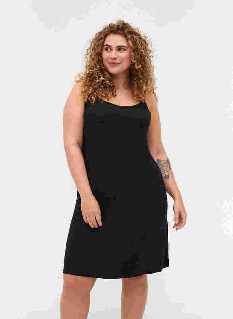 Enfärgad underklänning i viskos, Black, Model image number 0