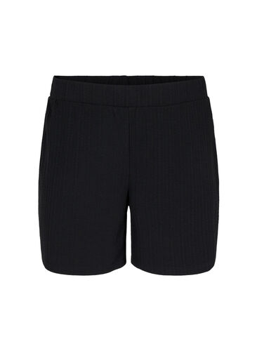 Lösa shorts i tyg med struktur, Black, Packshot image number 0