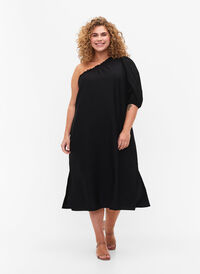 One shoulder-klänning i viskos, Black, Model
