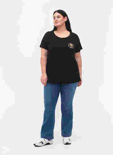 T-shirt i bomull med tryck framtill, Black W. Chest print, Model image number 2