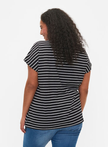 T-shirt i bomull med ränder, Black W. Stripe, Model image number 1