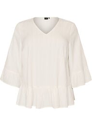 Blus med struktur, v-ringning och volanger, Vanilla