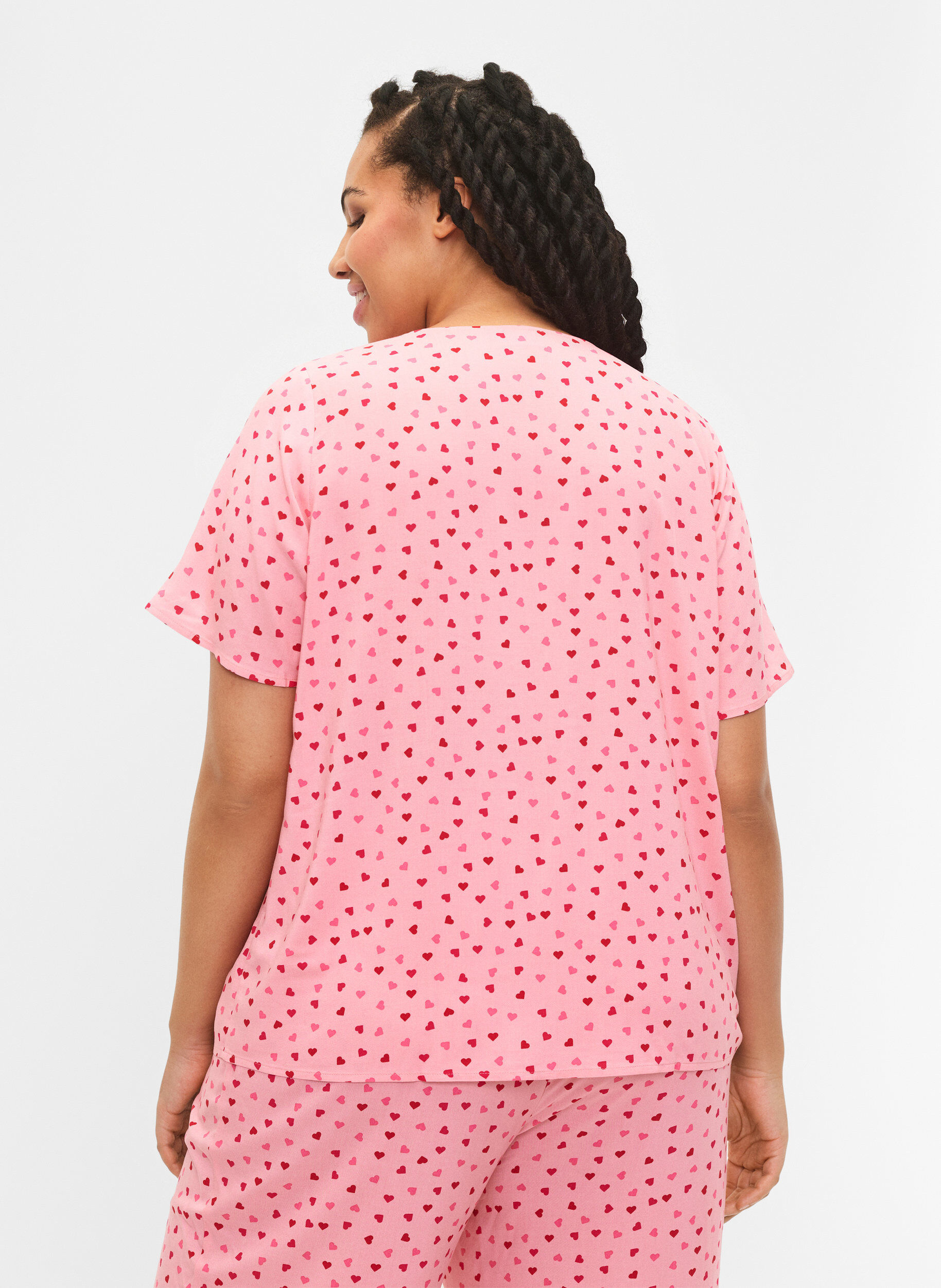 Zizzi M&ouml;nstrad pyjamastr&ouml;ja i viskos, Rosa, Model image number 2