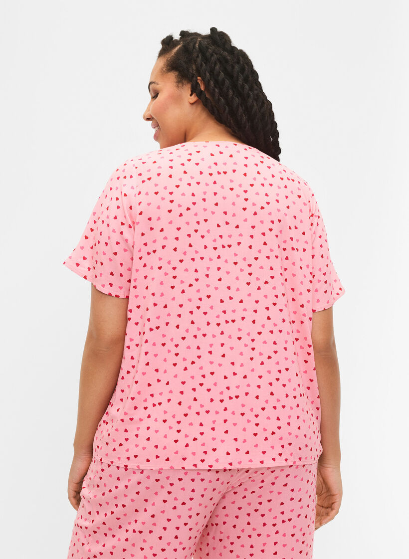 Mönstrad pyjamaströja i viskos, Rosa, Model image number 2