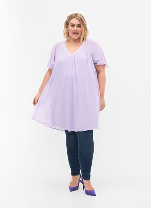 Klänning med lös passform och korta ärmar, Purple Heather, Model image number 2