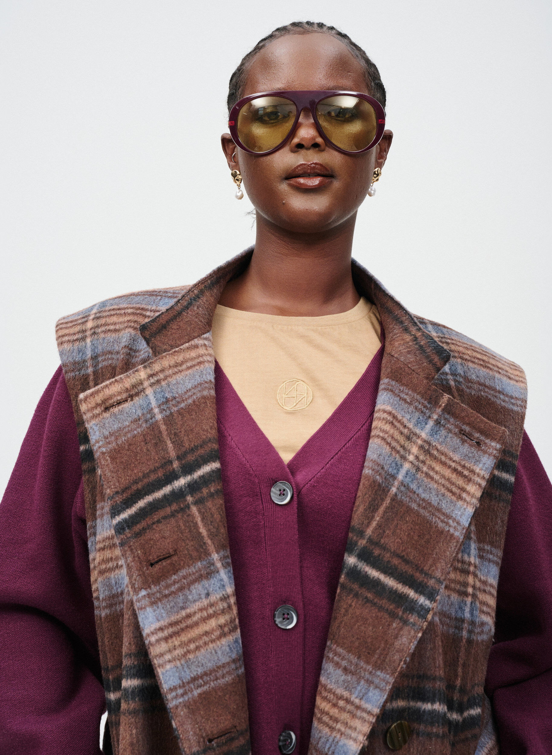 Zizzi L&aring;ng rutig v&auml;st, Brun, Image image number 0