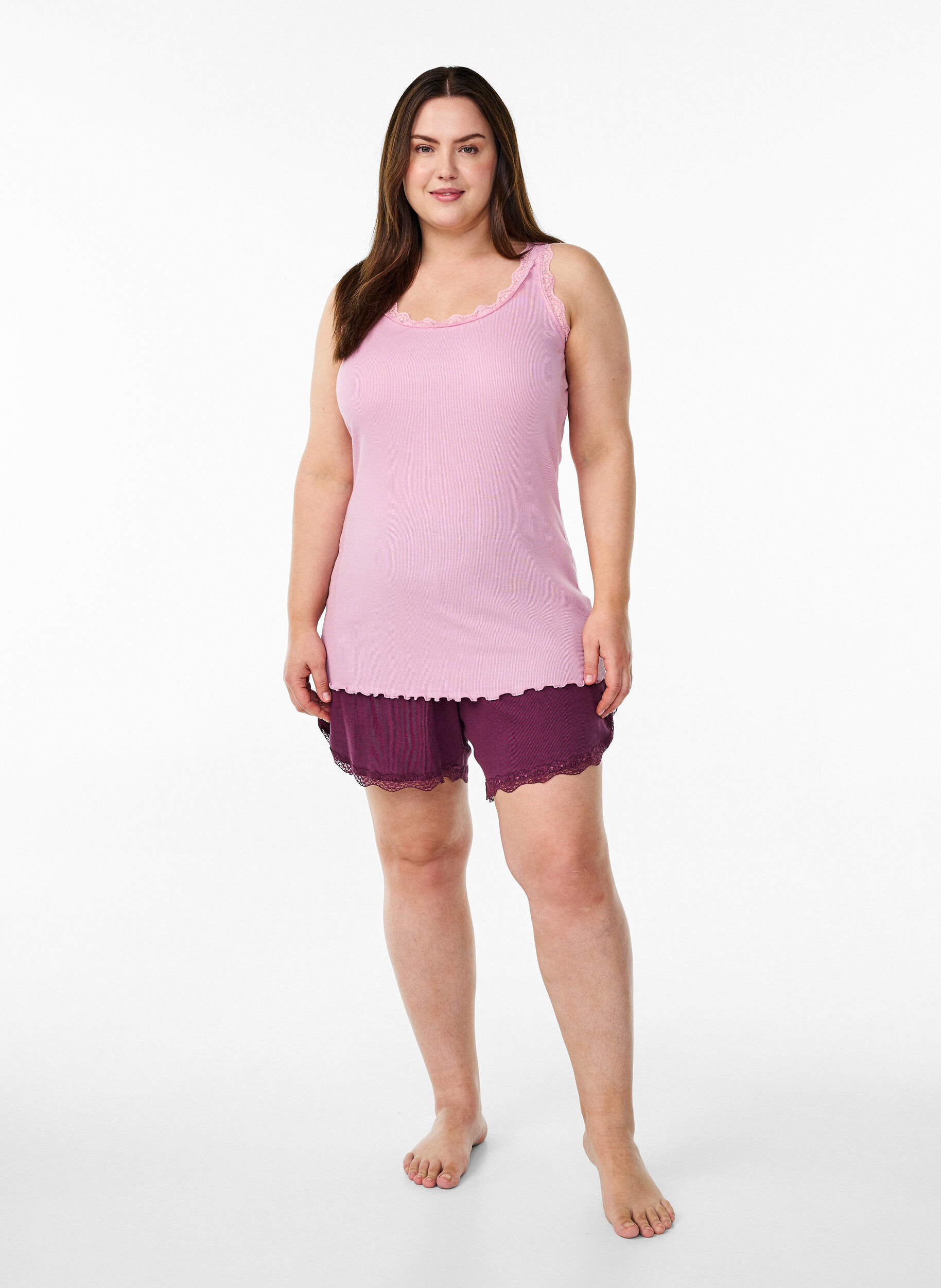 ZizziTopp med spetskant, Rosa, Model image number 1
