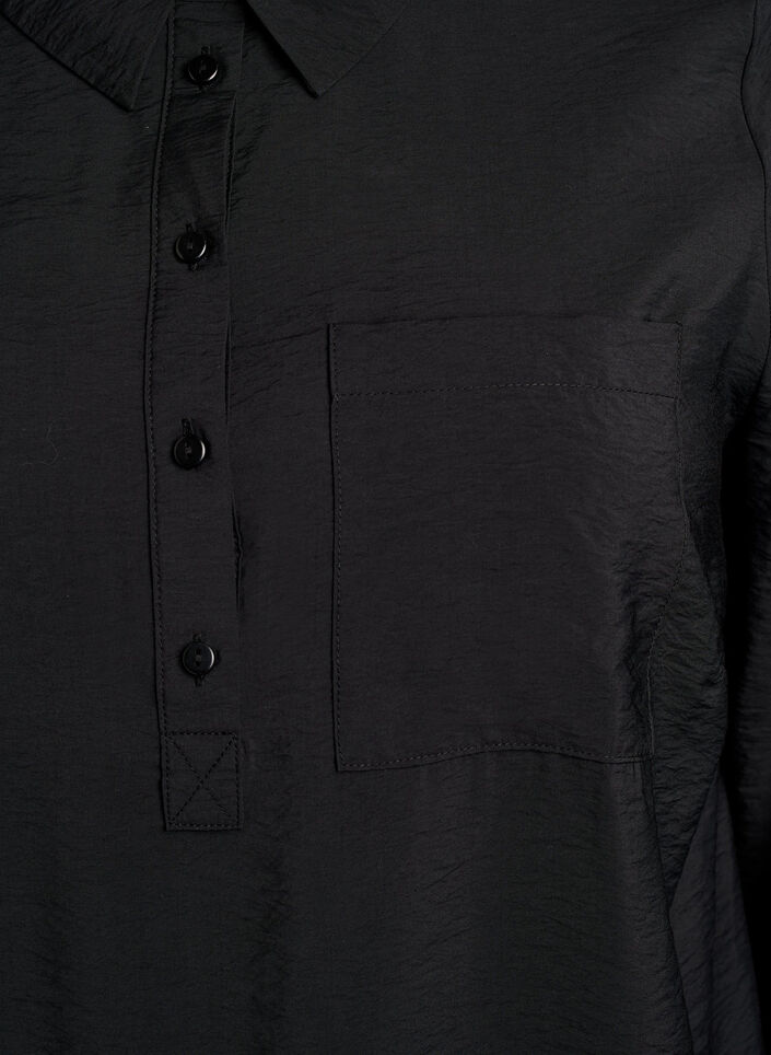 Kort klänning med krage och bröstficka, Svart, Packshot image number 2